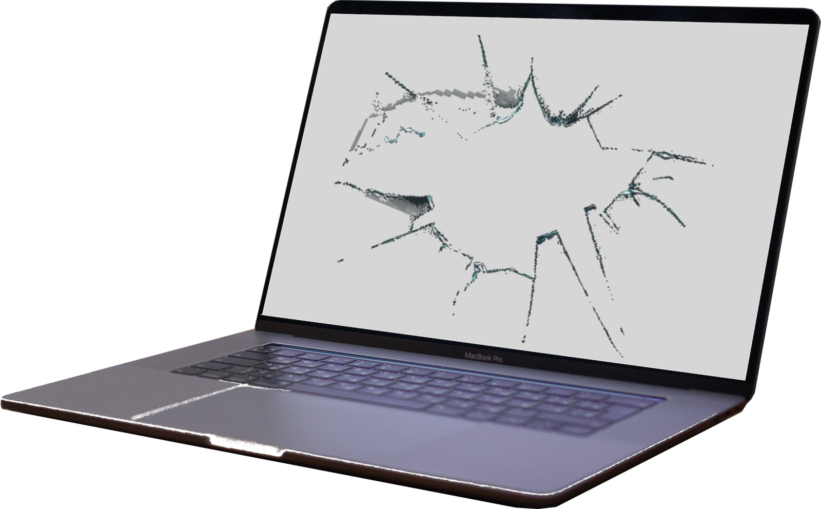 Imagem de um notebook com tela quebrada