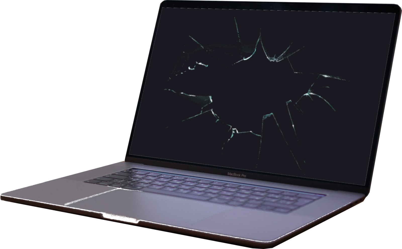 Imagem de um notebook com tela quebrada